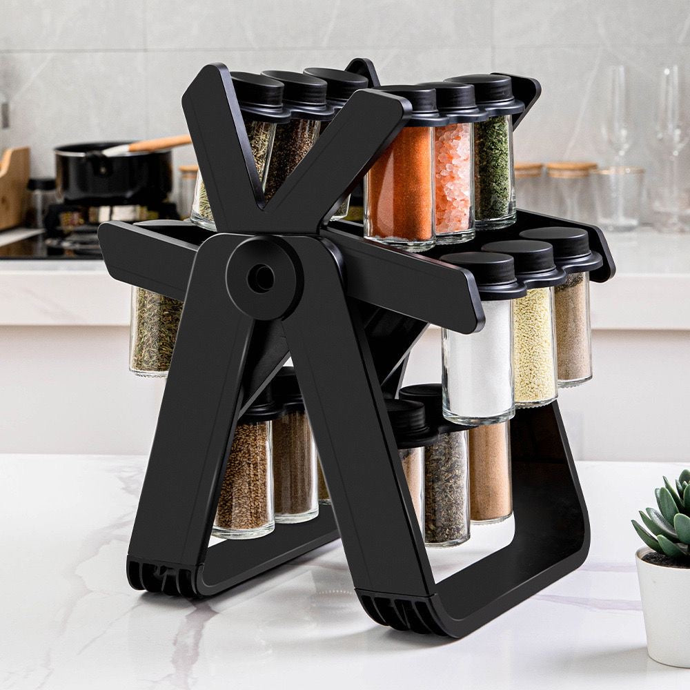 Rotating Spice Rack Organizer with 18 Glass Spice Jars