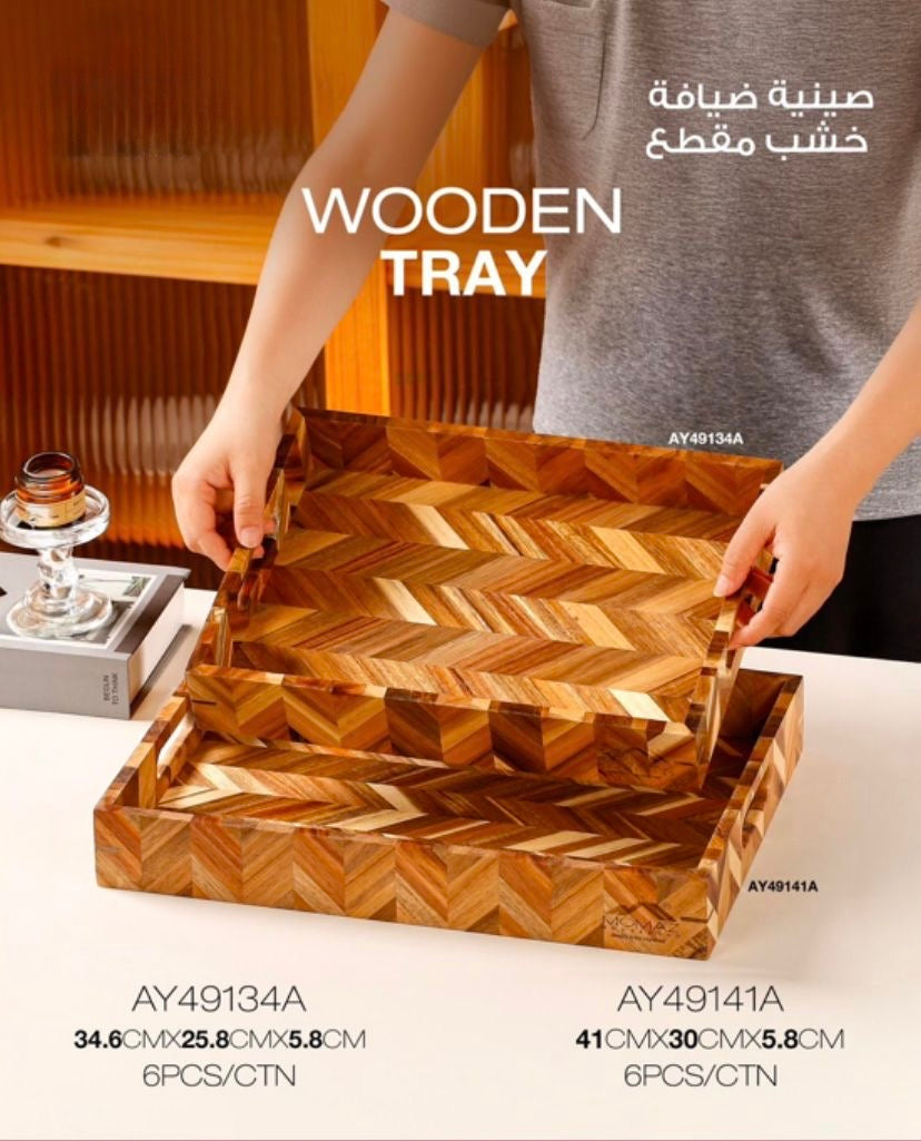 Elegant Wooden Serving Tray with Cutout Design