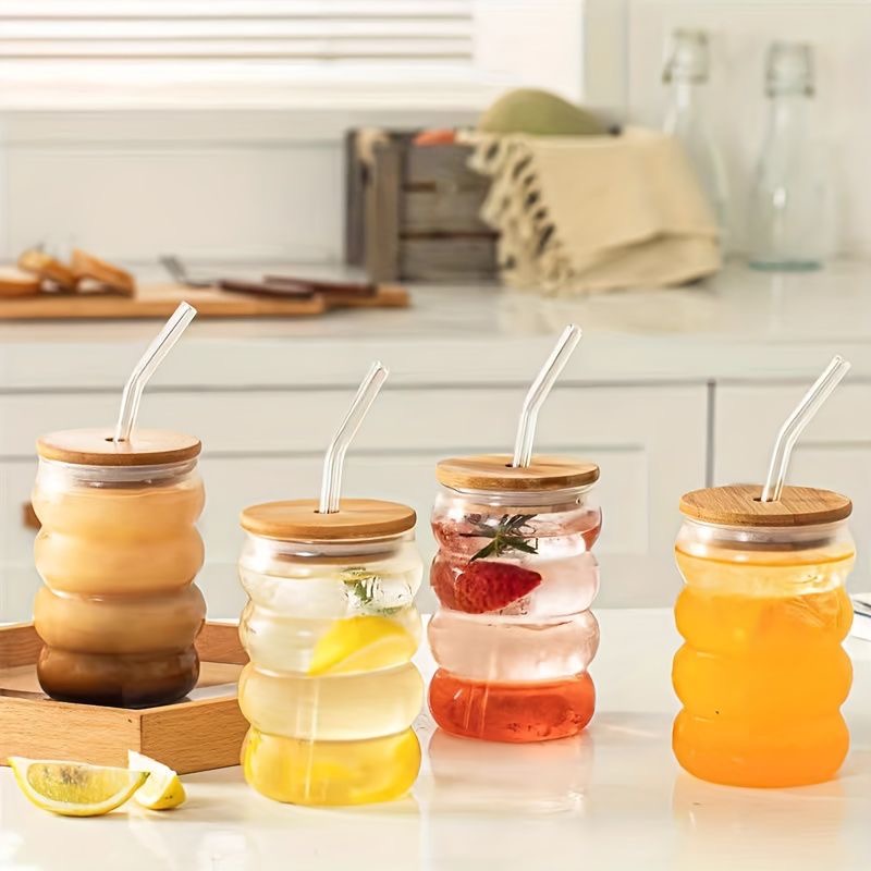 Glass Cup with Straw Lid – Heat-Resistant