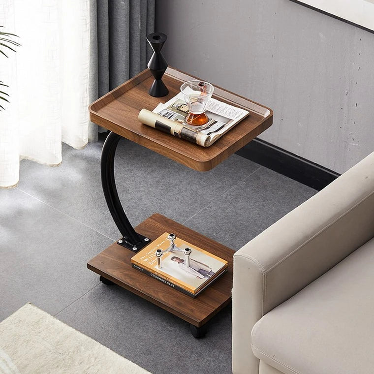 C-Shaped Square Wooden Side Table