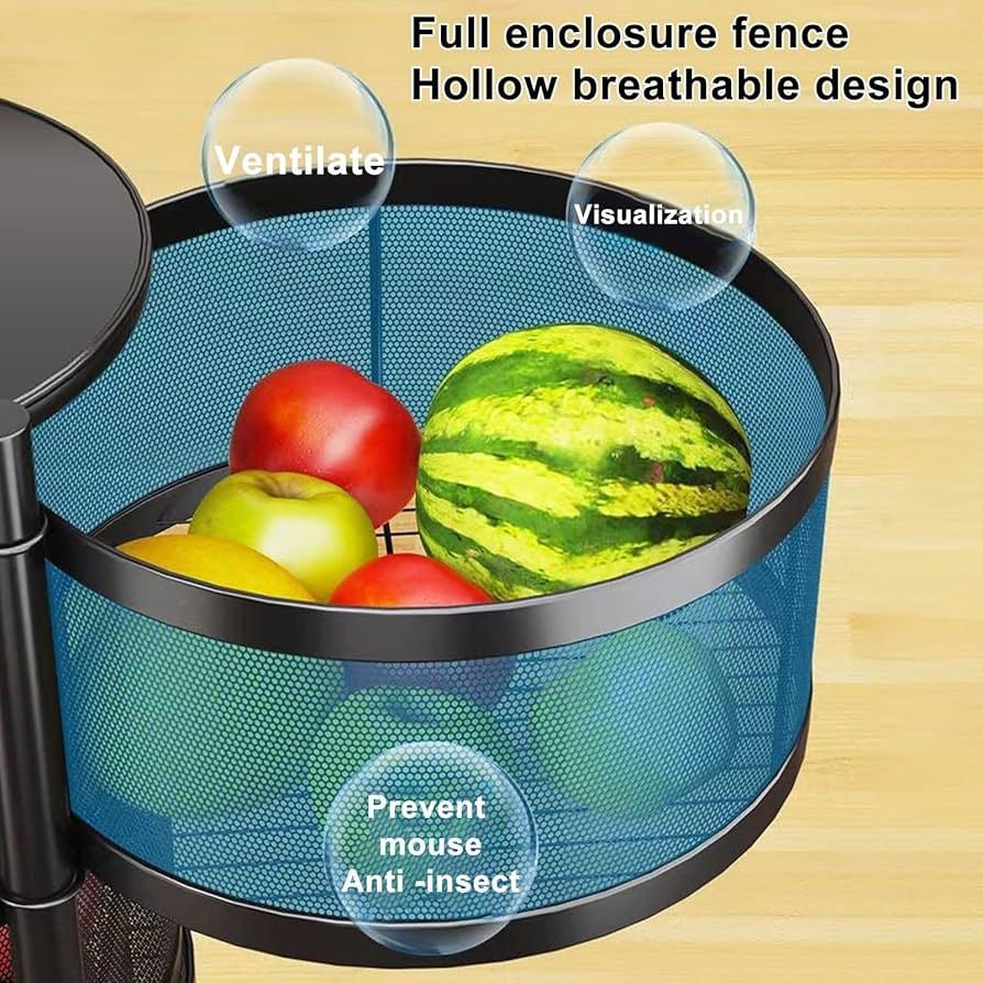 5-Tier Rotating Mesh Storage Basket with 360° Rolling Wheels