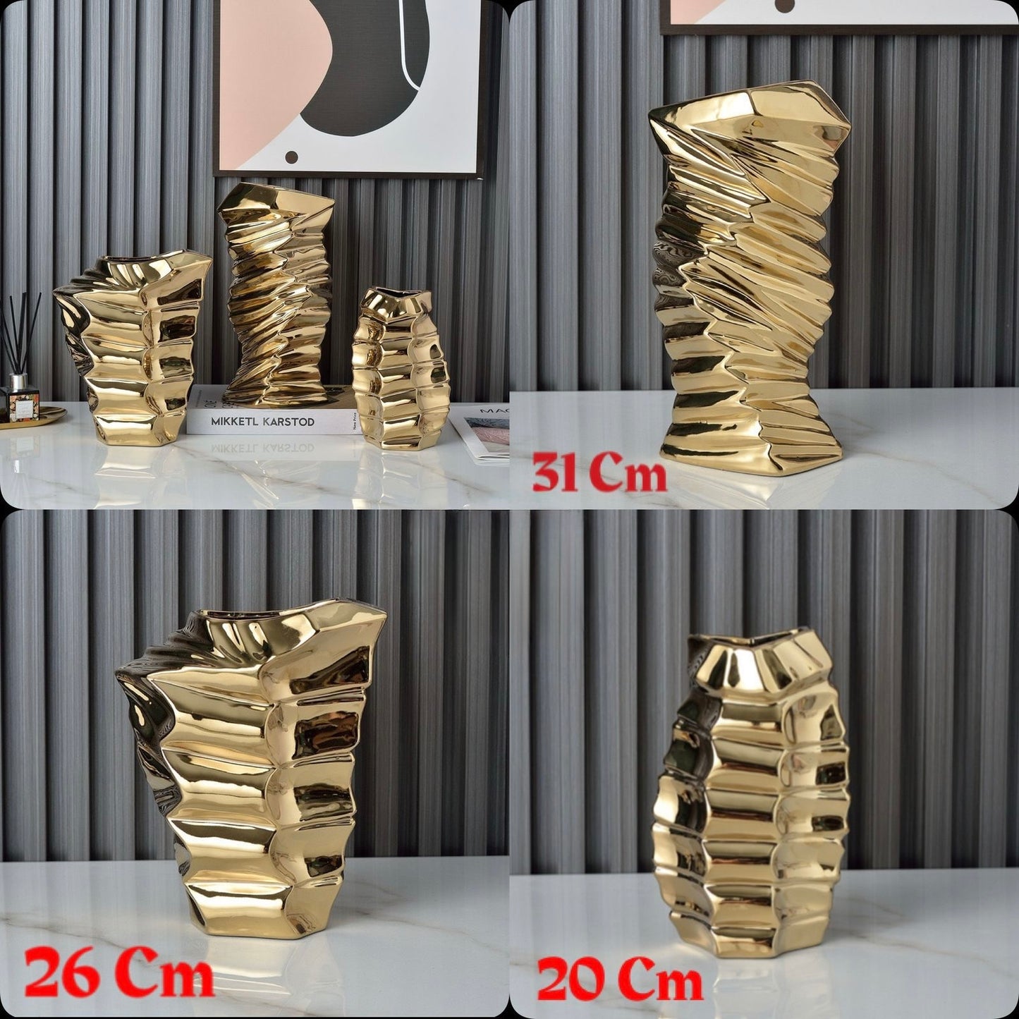 Elegant Textured Gold Ceramic Vase