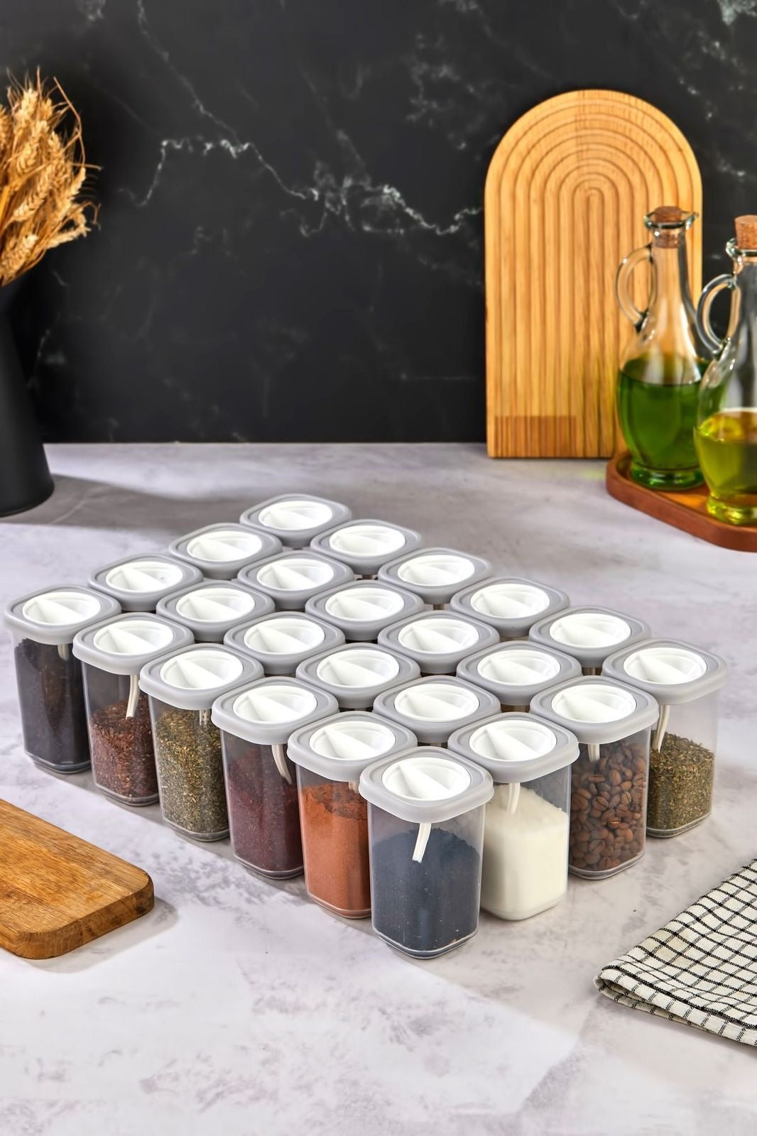 Clear Spice Storage Jar with White Lid and Spoon