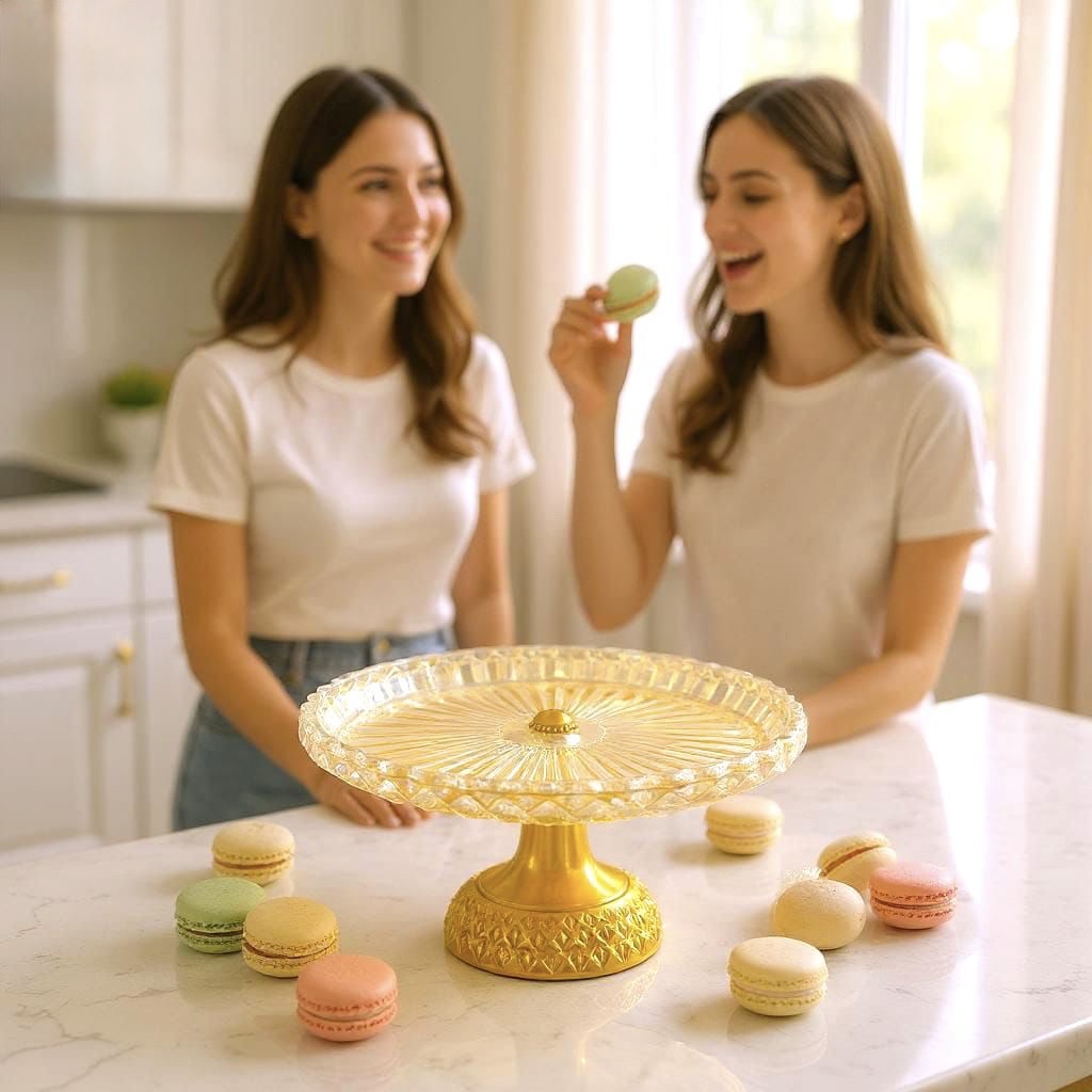 Elegant Amber Glass Server with Golden Base