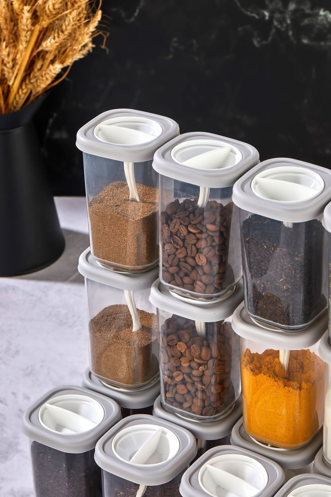 Clear Spice Storage Jar with White Lid and Spoon