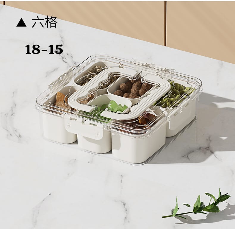 6-Compartment Airtight Fridge Organizer Box – 21x21cm