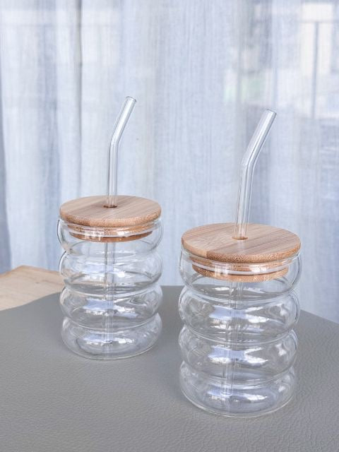 Glass Cup with Straw Lid – Heat-Resistant