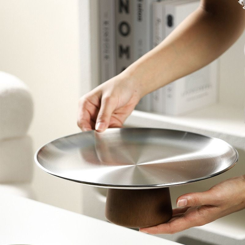 Elegant Stainless Steel Serving Dish with Bamboo Base