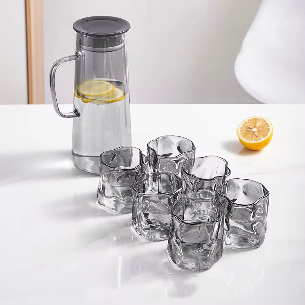 Modern Ripple Glass Pitcher Set – 7 Pieces