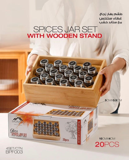 Elegant 20-Piece Spice Jar Set with Modern Wooden Stand