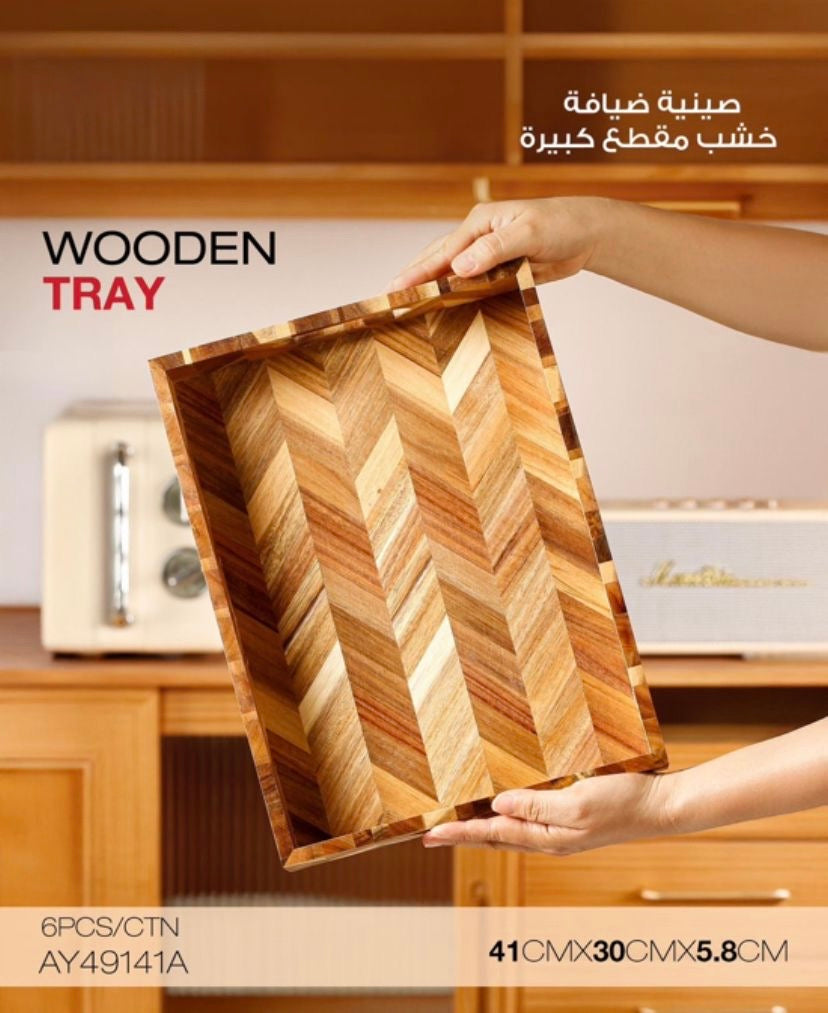 Elegant Wooden Serving Tray with Cutout Design
