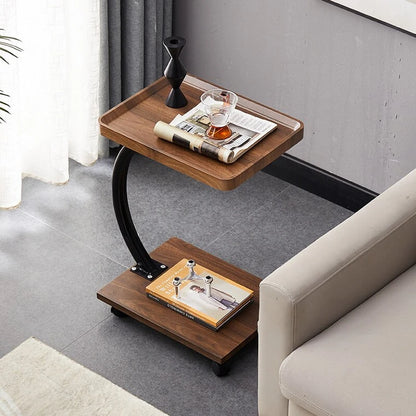 C-Shaped Square Wooden Side Table