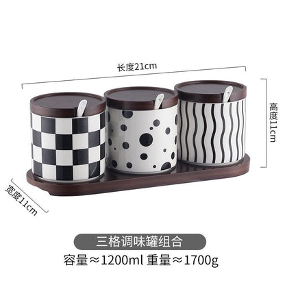 Modern Ceramic Spice Jar Set with Wooden Tray & Lids – 3-Piece