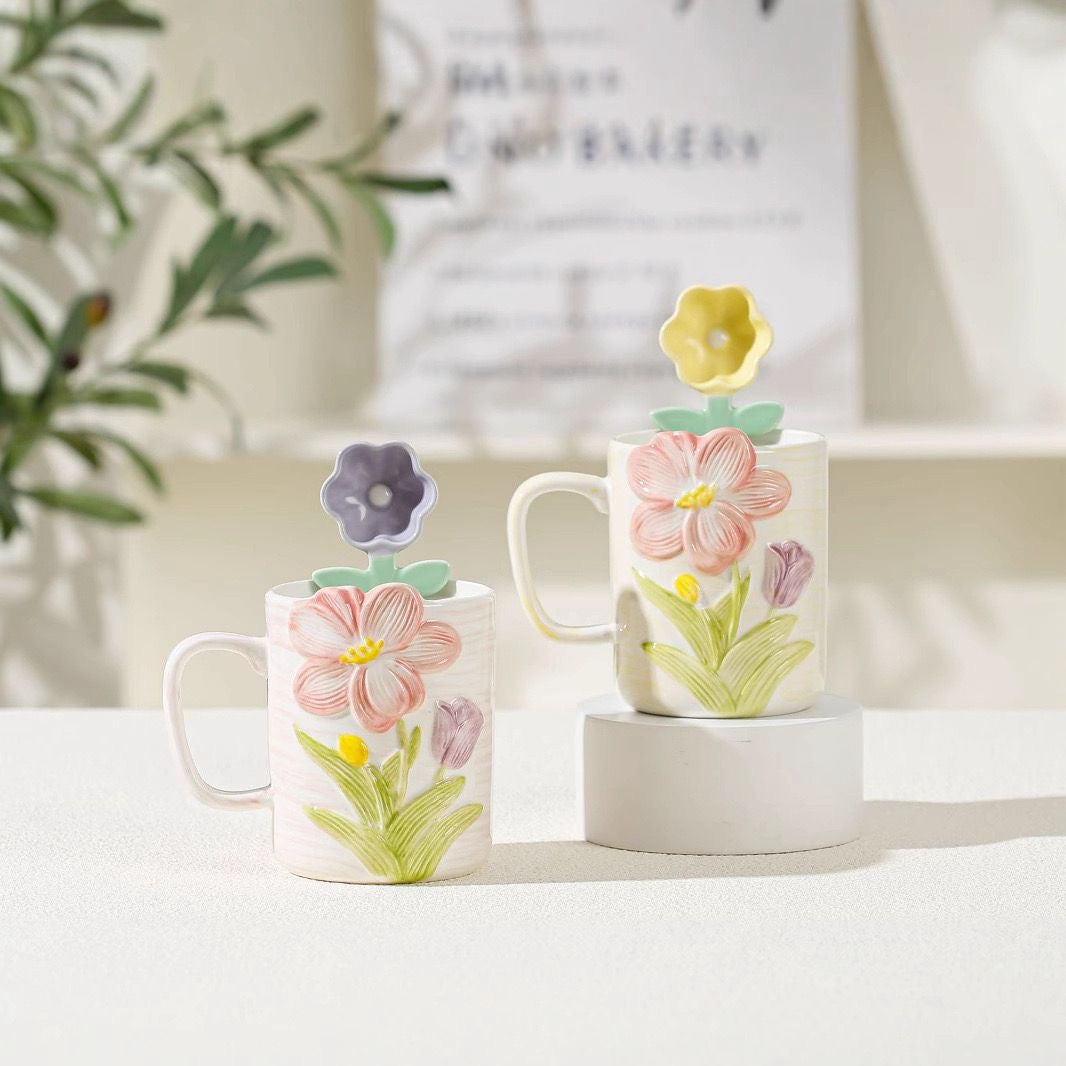 Blossom Ceramic Mug with Flower Spoon