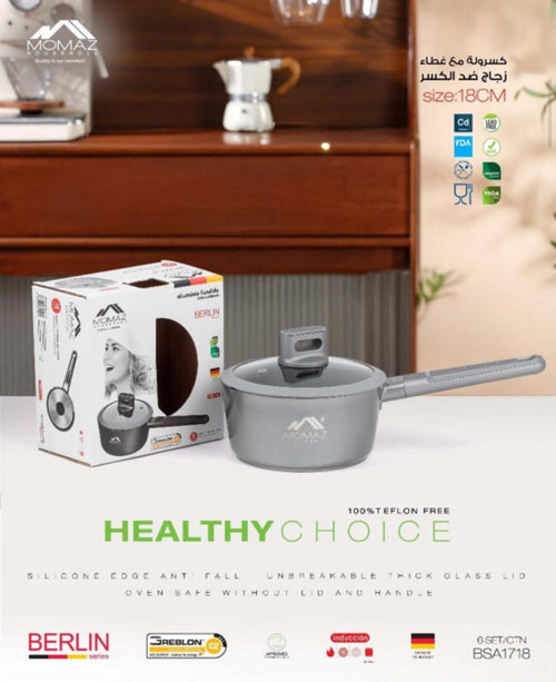 MOMAZ Berlin Series 18 cm Saucepan with Unbreakable Glass Lid