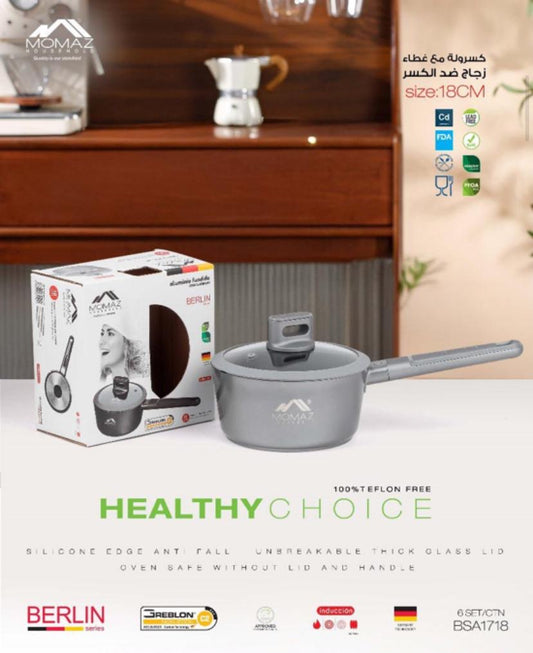 MOMAZ Berlin Series 18 cm Saucepan with Unbreakable Glass Lid