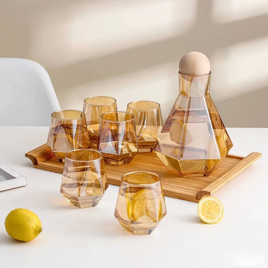 Elegant 7-Piece Amber Glass Jug Set
