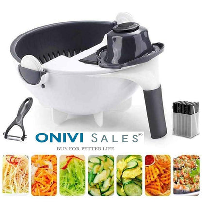 Multifunctional Vegetable Cutter with Drain Basket – Easy Prep & Clean-Up