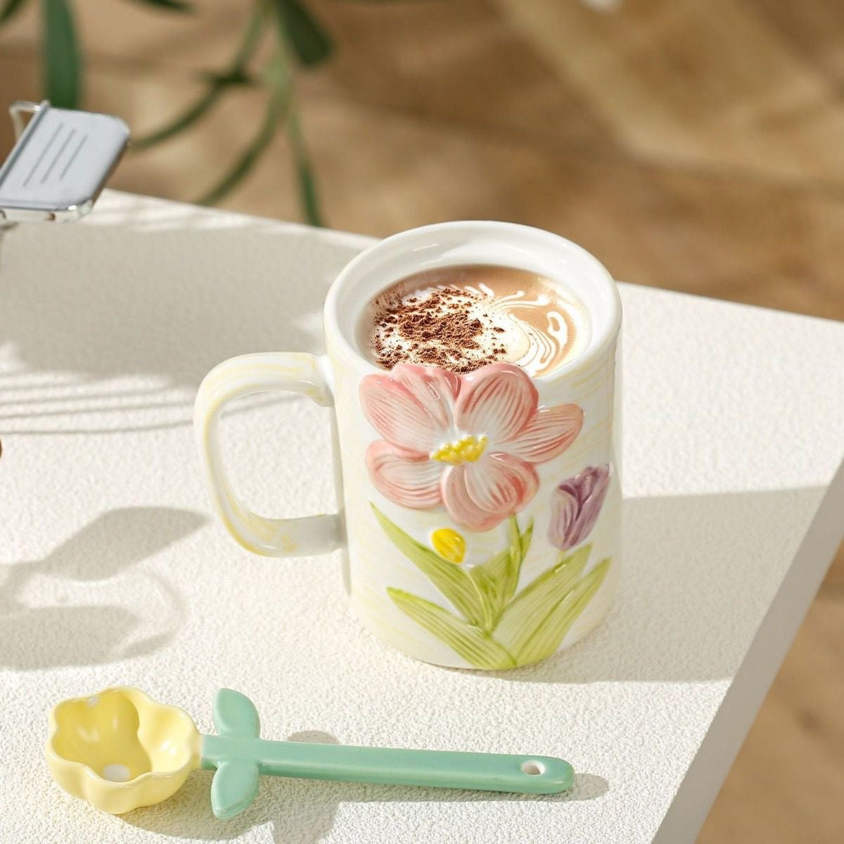 Blossom Ceramic Mug with Flower Spoon