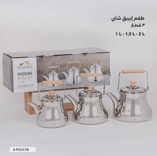 Premium Stainless Steel Whistling Kettle Set – 3 Pieces