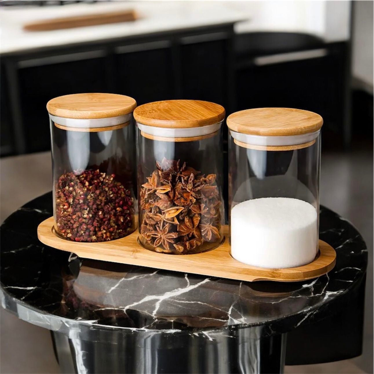 Elegant Crystal Glass Jar with Wooden Lid – Set of 12