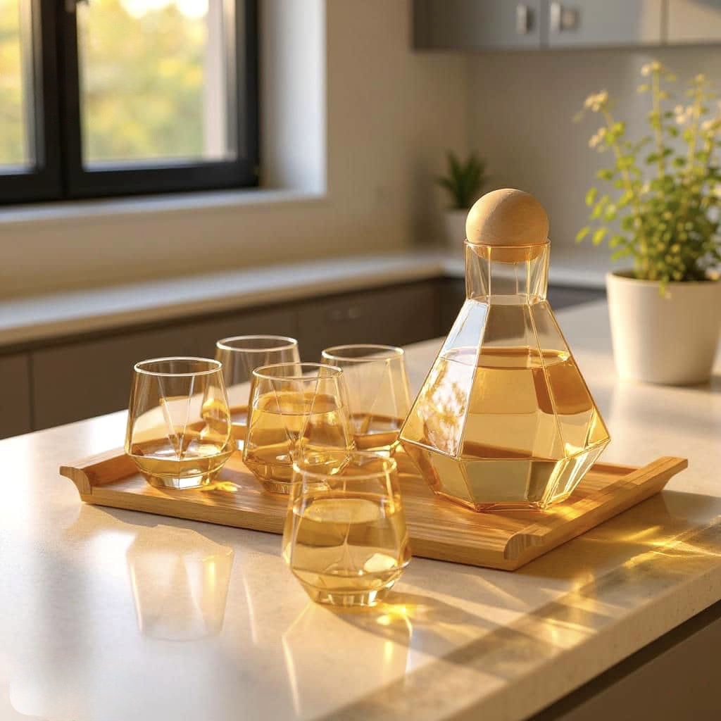 Elegant 7-Piece Amber Glass Jug Set