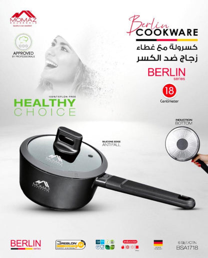MOMAZ Berlin Series 18 cm Saucepan with Unbreakable Glass Lid