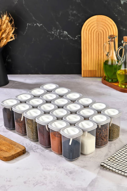 Clear Spice Storage Jar with White Lid and Spoon