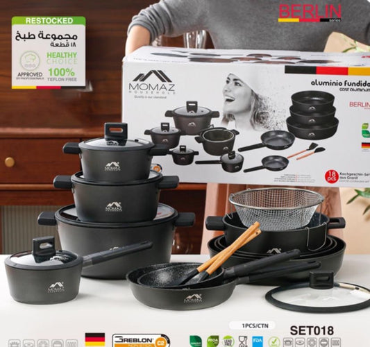 MOMAZ Berlin Series 18-Piece Cast Aluminum Cookware Collection