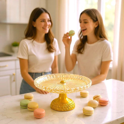 Elegant Amber Glass Server with Golden Base