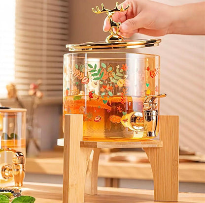 Elegant Large Glass Thermos with Wooden Base and Decorative Lid – 3.6L