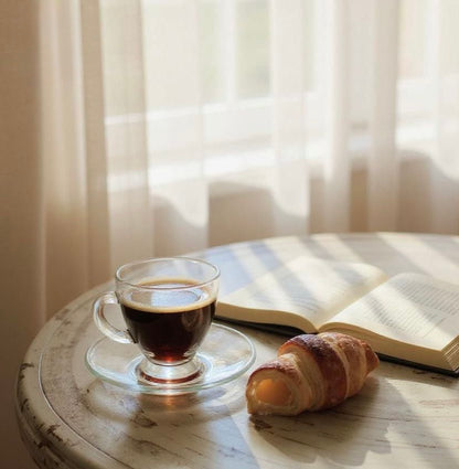 Elegant Glass Coffee Cup with Modern Oval Saucer – Premium Set