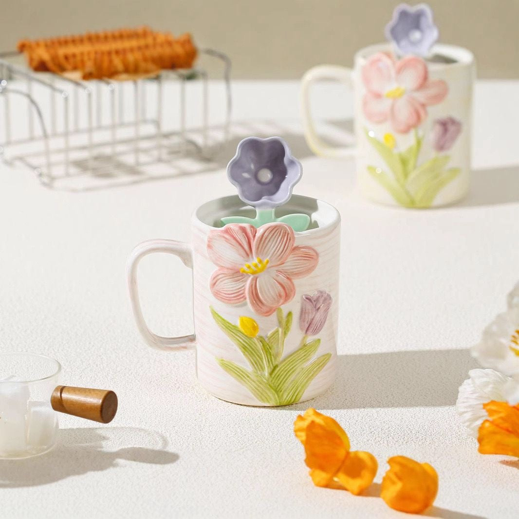 Blossom Ceramic Mug with Flower Spoon