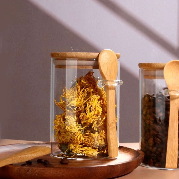 Elegant Spice Jar With A Wooden Spoon