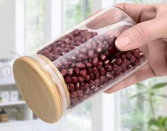 Elegant Crystal Glass Jar with Wooden Lid – Set of 12