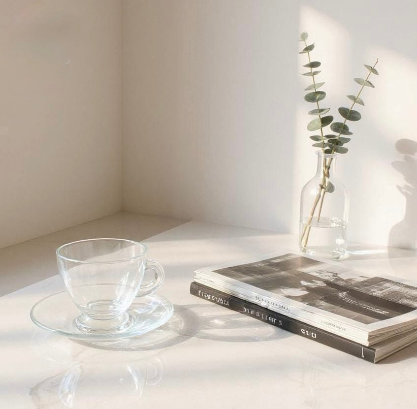 Elegant Glass Coffee Cup with Modern Oval Saucer – Premium Set