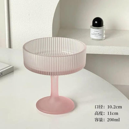 Elegant Ribbed Glass Dessert Cup – Frosted Pink- Set 12pcs -