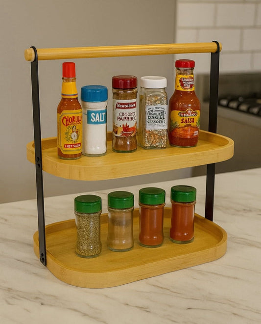 Elegant Two-Tier Bamboo Spice Rack