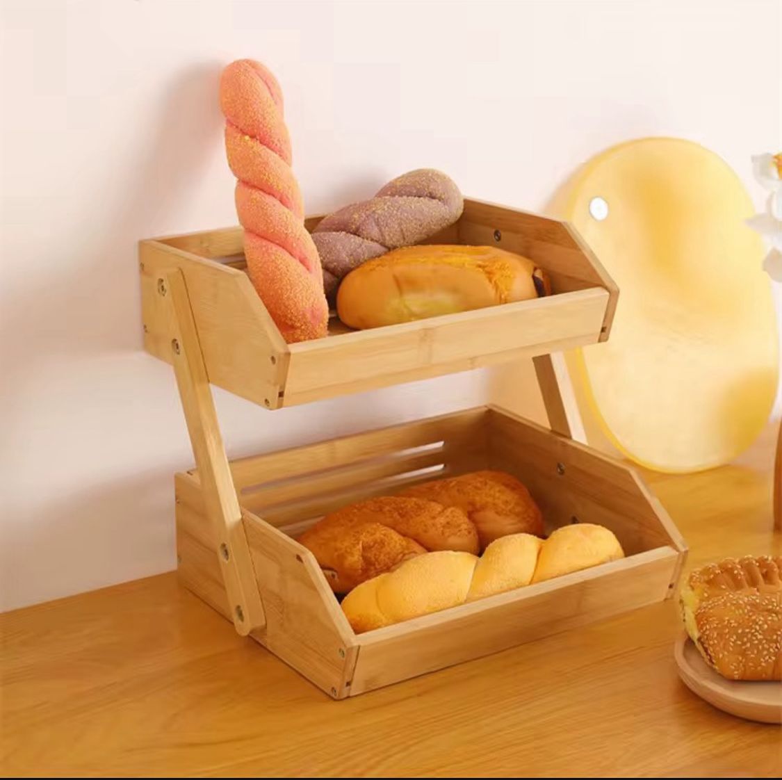 Two-Tier Bamboo Fruit Basket Stand
