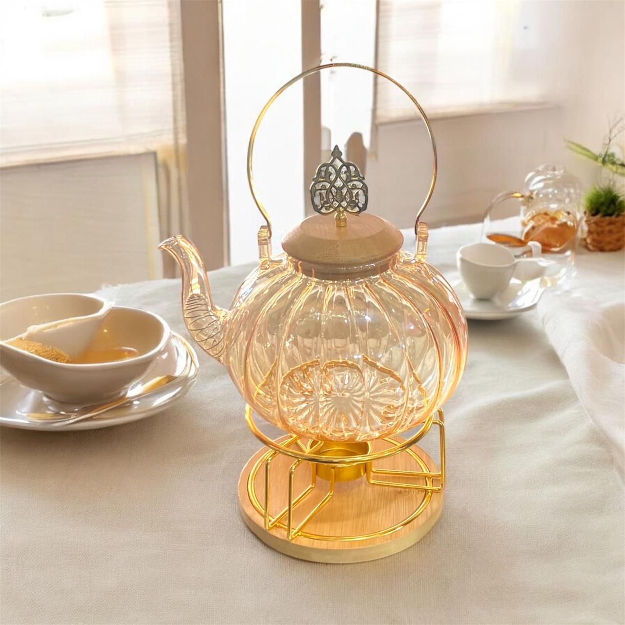 Amber Pyrex Glass Teapot with Candle Warmer