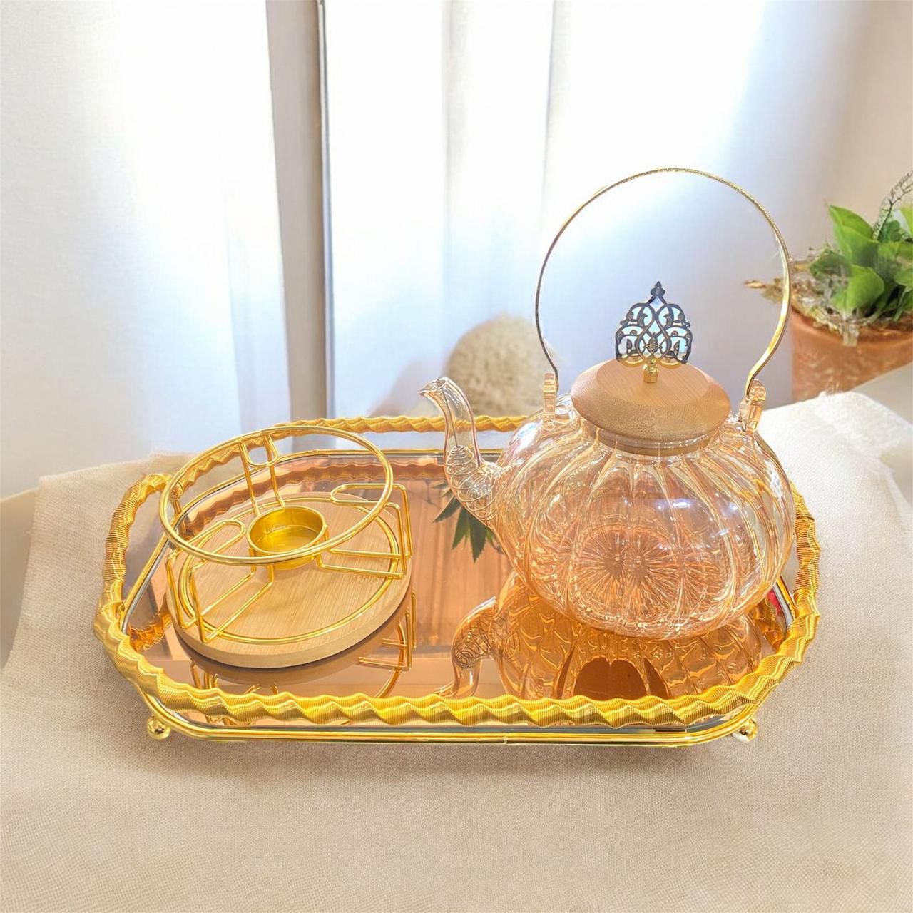 Amber Pyrex Glass Teapot with Candle Warmer